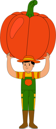 Farmer standing with pumpkin  Illustration