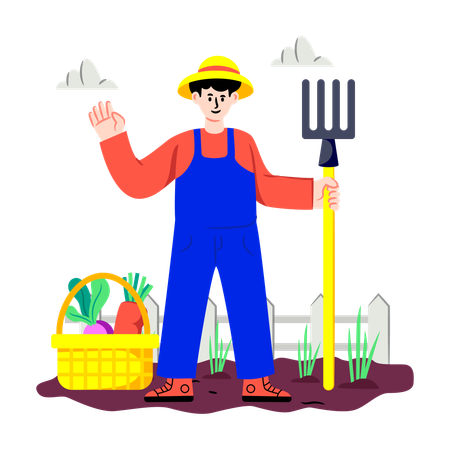 Farmer standing with vegetable basket  Illustration