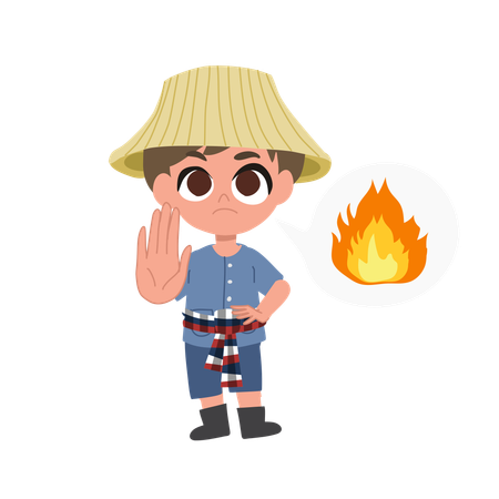 Farmer Stopping Burning With Hand Gesture In Environmental Campaign Against Air Pollution And Agricultural Smoke  Illustration