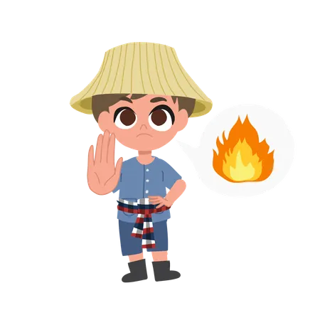 Farmer Stopping Burning With Hand Gesture In Environmental Campaign Against Air Pollution And Agricultural Smoke  Illustration