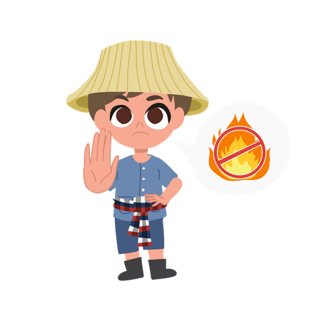 Farmer Stopping Burning With Hand Gesture In Environmental Campaign Against Air Pollution And Agricultural Smoke  Illustration