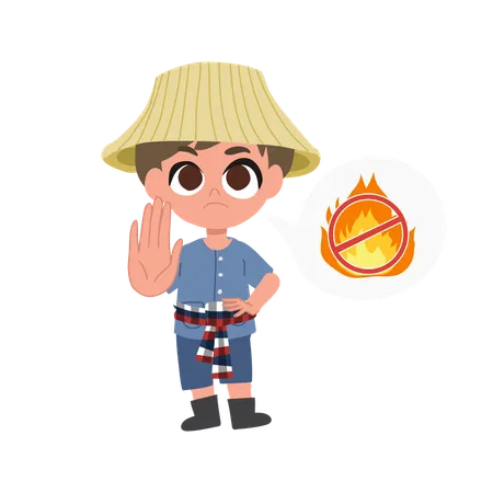 Farmer Stopping Burning With Hand Gesture In Environmental Campaign Against Air Pollution And Agricultural Smoke  Illustration