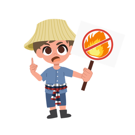 Farmer Stopping Burning With Hand Gesture In Environmental Campaign Against Air Pollution And Agricultural Smoke  Illustration