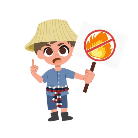 Farmer Stopping Burning With Hand Gesture In Environmental Campaign Against Air Pollution And Agricultural Smoke  Illustration