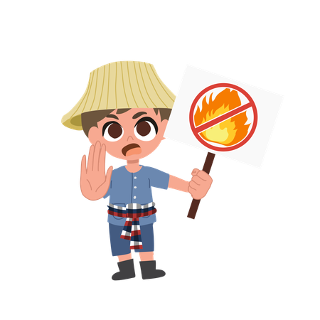 Farmer Stopping Burning With Hand Gesture In Environmental Campaign Against Air Pollution And Agricultural Smoke  Illustration