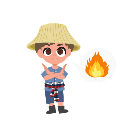 Farmer Stopping Burning With Hand Gesture In Environmental Campaign Against Air Pollution And Agricultural Smoke  Illustration