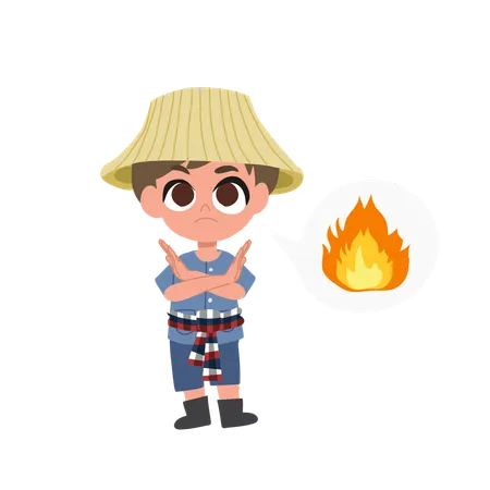 Farmer Stopping Burning With Hand Gesture In Environmental Campaign Against Air Pollution And Agricultural Smoke  Illustration