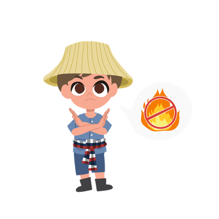 Farmer Stopping Burning With Hand Gesture In Environmental Campaign Against Air Pollution And Agricultural Smoke  Illustration