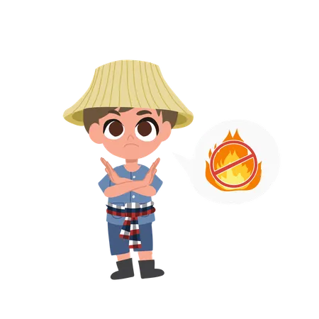 Farmer Stopping Burning With Hand Gesture In Environmental Campaign Against Air Pollution And Agricultural Smoke  Illustration