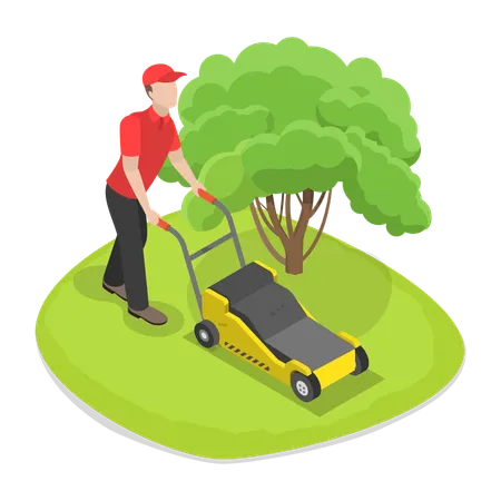 Farmer trimming garden lawn  Illustration