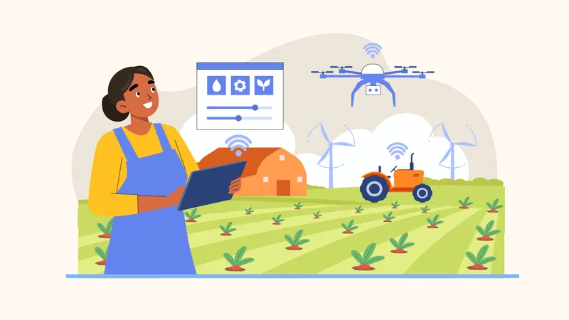 Farmer using drone for farm monitoring  Illustration