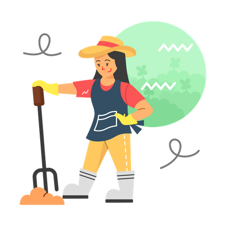 Farmer using gardening rake  Illustration