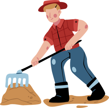 Farmer using rake  Illustration