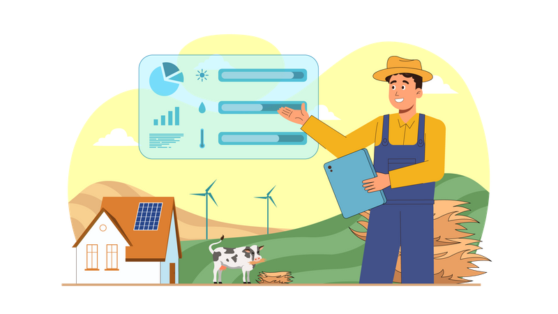Farmer using smart farm application Illustration