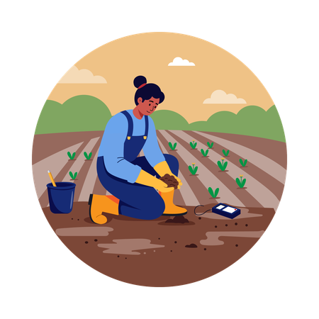 Farmer Using Soil Testing Equipment  Illustration