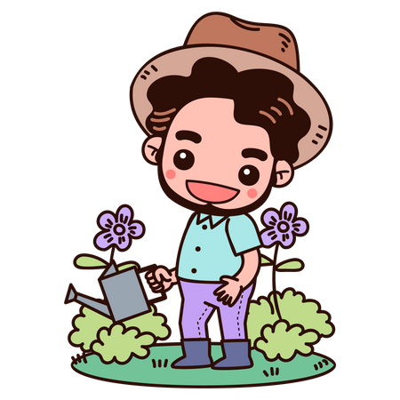 Farmer watering plant  Illustration