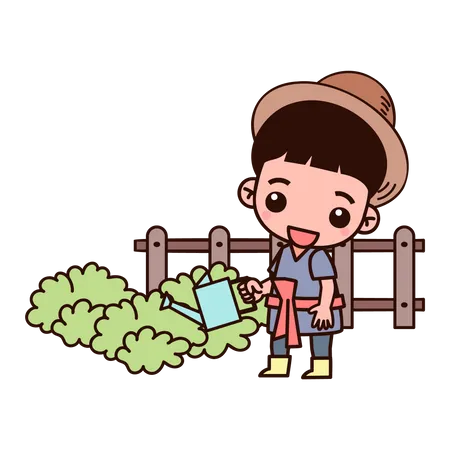 Farmer watering plant  Illustration