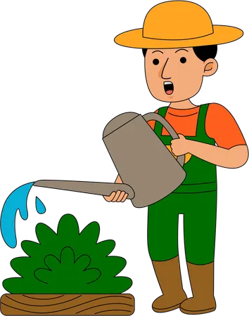 Farmer watering plants  Illustration