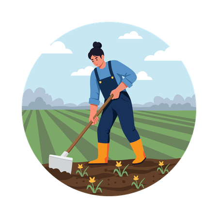 Farmer Weeding the Crop Field  Illustration