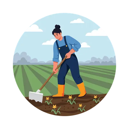 Farmer Weeding the Crop Field  Illustration