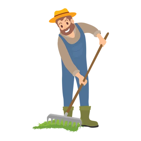 Farmer weeding using farming fork  Illustration