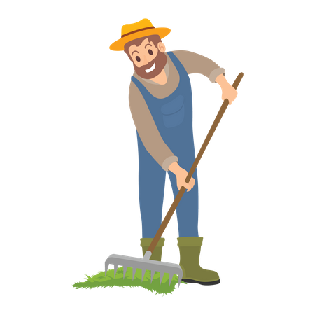 Farmer weeding using farming fork  Illustration