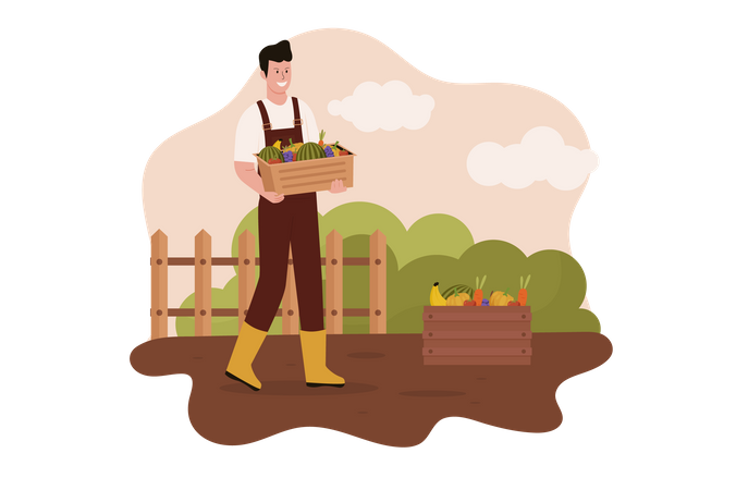 Farmer with box of vegetable Illustration