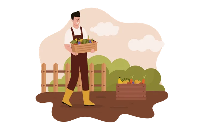 Farmer with box of vegetable Illustration