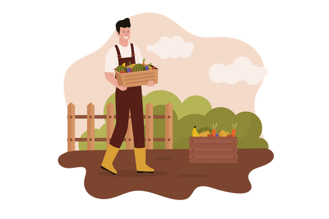 Farmer with box of vegetable  Illustration