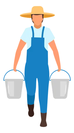 Farmer with carrying water buckets Illustration