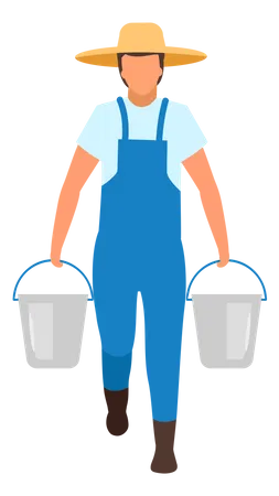 Farmer with carrying water buckets  Illustration