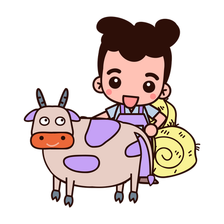 Farmer with cow Illustration