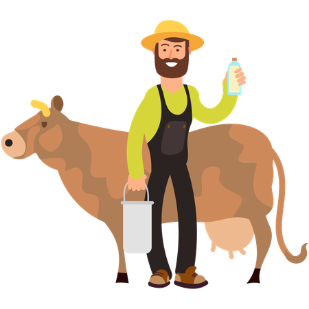 Farmer with fresh cow milk  Illustration