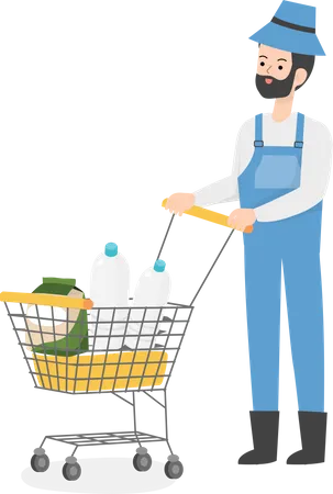 Farmer with grocery cart  Illustration