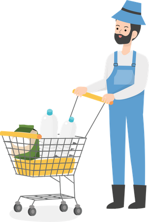 Farmer with grocery cart  Illustration