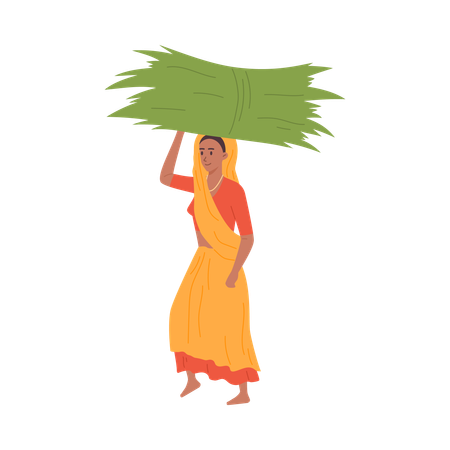 Farmer with  haystack on head  Illustration