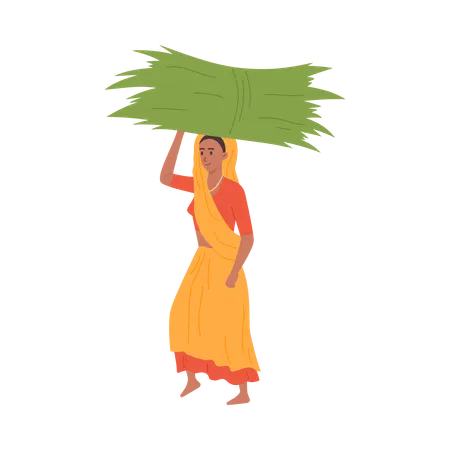 Farmer with  haystack on head  Illustration