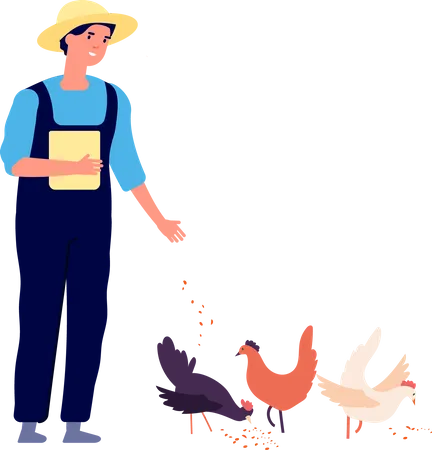 Farmer with hen Illustration