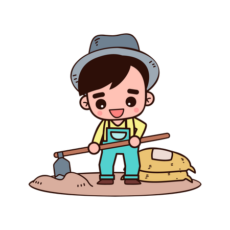 Farmer with narrow hoe  Illustration