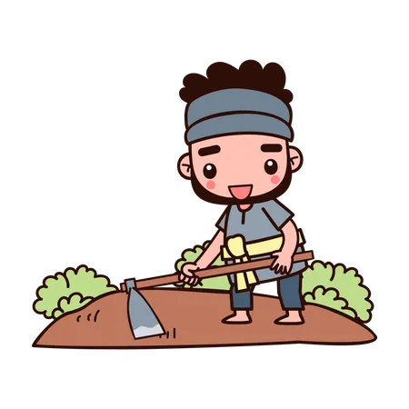 Farmer with narrow hoe  Illustration