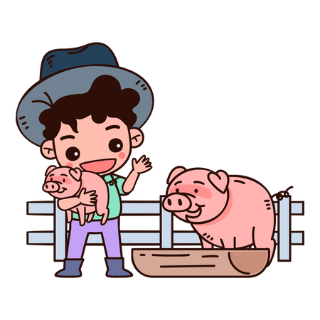 Farmer with Pigs  Illustration