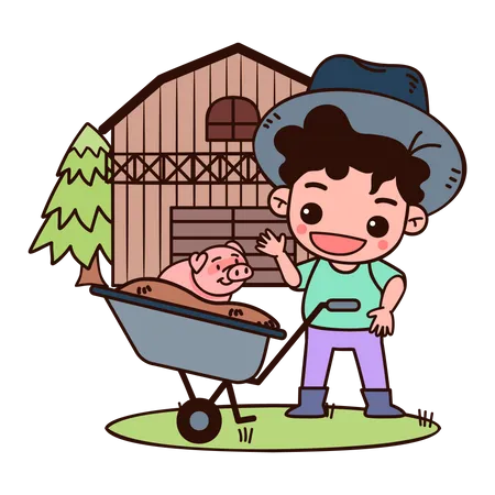 Farmer with wheelbarrow Illustration