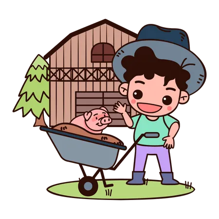 Farmer with wheelbarrow  Illustration