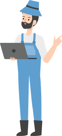 Farmer working on laptop Illustration