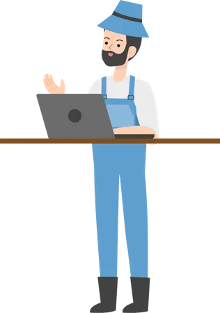 Farmer working on laptop  Illustration
