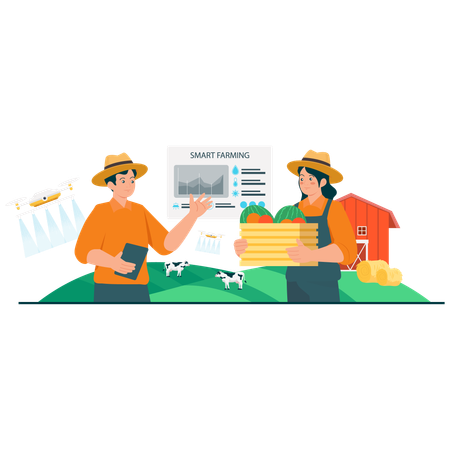 Farmer working on Smart Farming Overview  Illustration