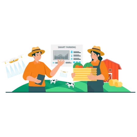 Farmer working on Smart Farming Overview  Illustration