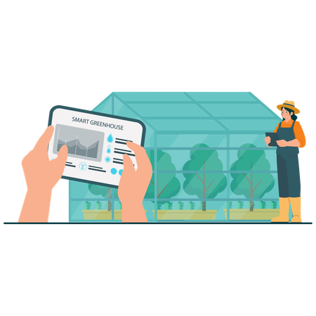 Farmer working on Smart Greenhouse  Illustration