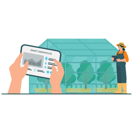 Farmer working on Smart Greenhouse  Illustration