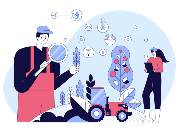 Farmers and engineers monitor and analysis data in smart farm  Illustration